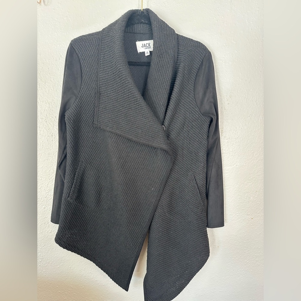Jack by BB Dakota Women’s Knit Asymmetrical Sweater Jacket Shacket Medium Black